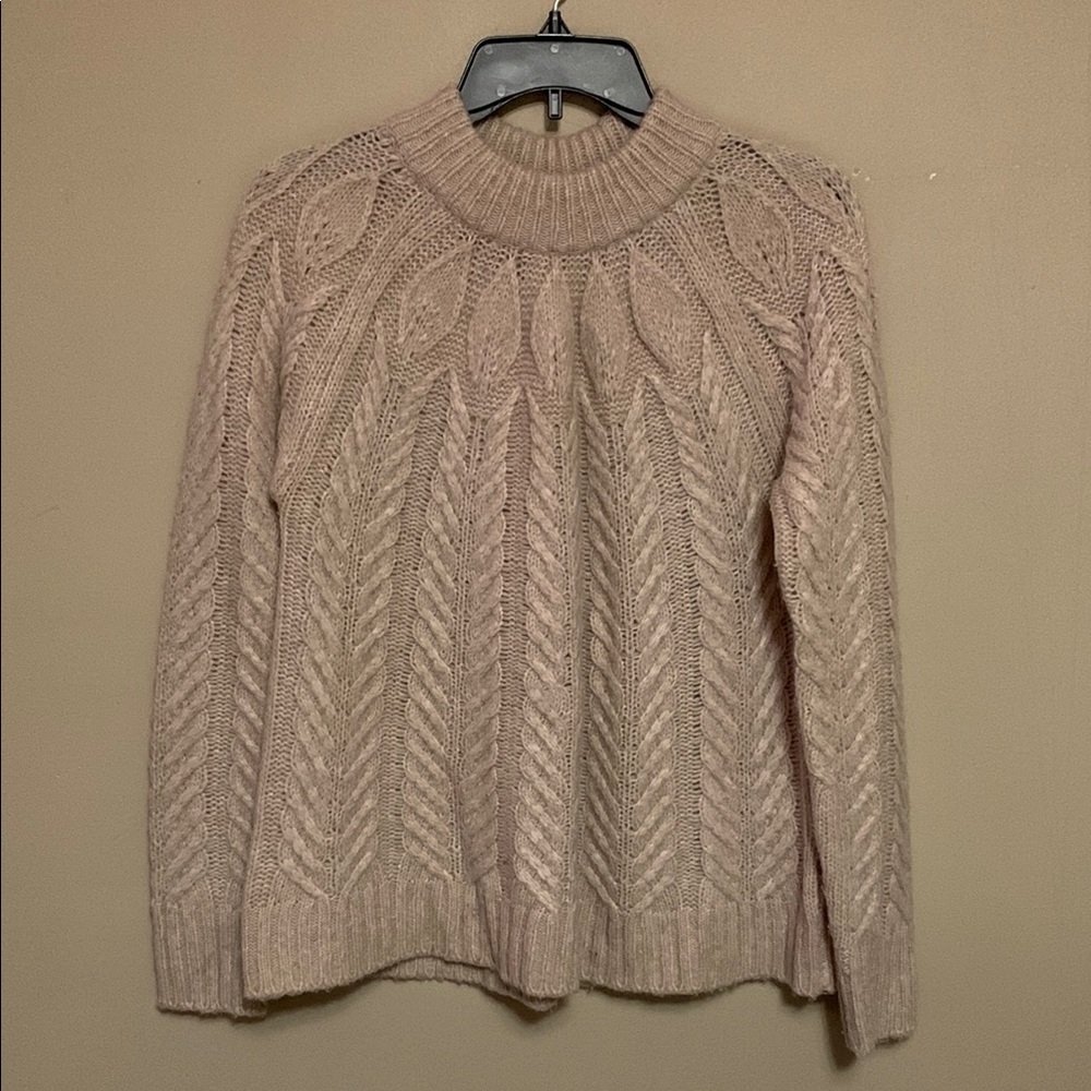 Tuckernuck Women Ecru Royal Peacock Pattern Wool Cable Knit Sweater XS Luxury